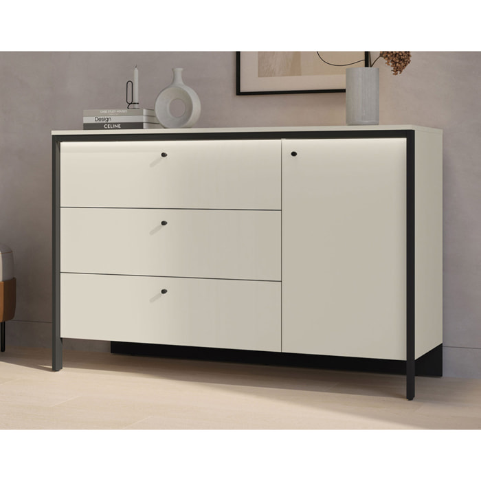 Kimi - commode 3 tiroirs et 1 porte - led inclus - Beige