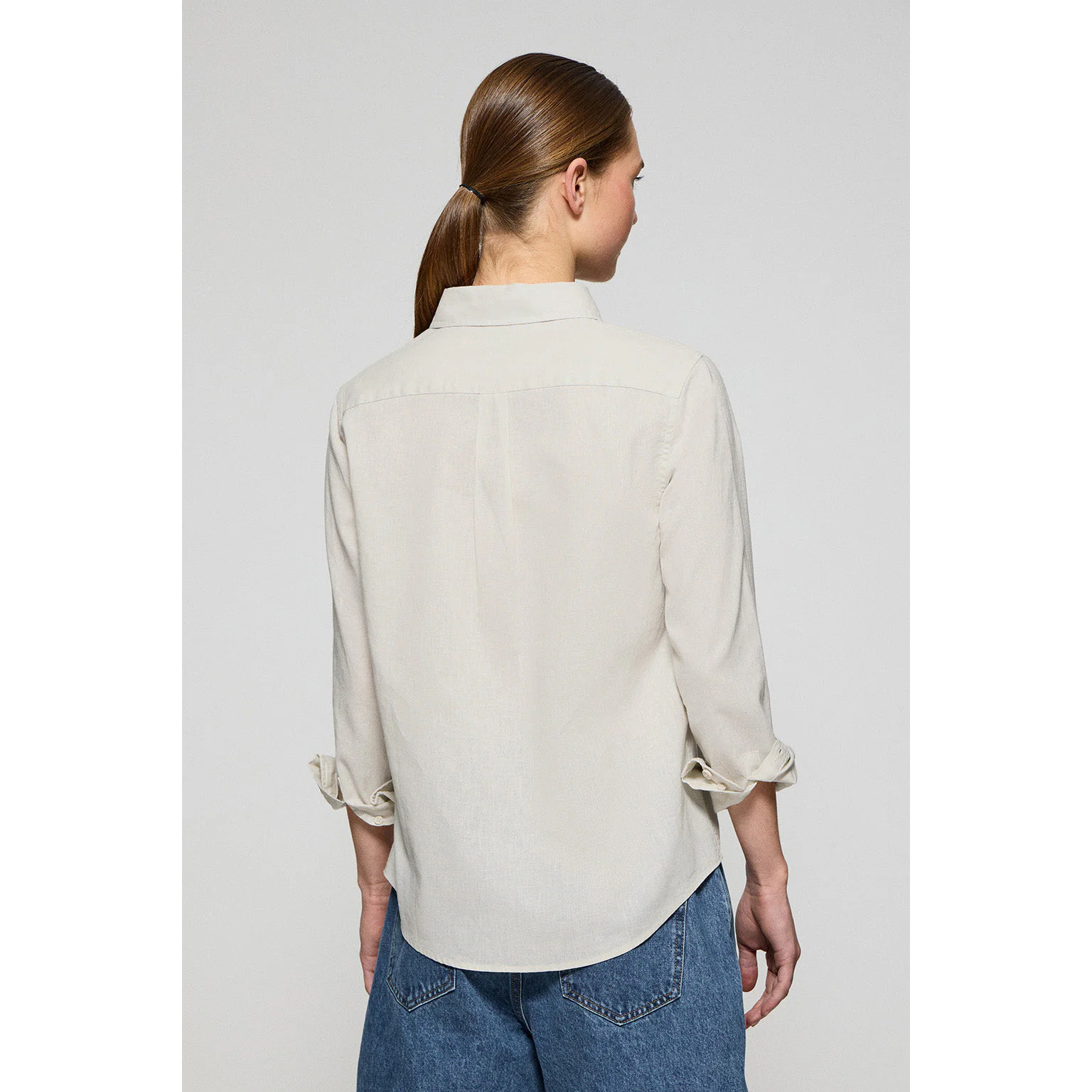 Camicia color crema regular in lino-cotone con ricamo Rigby Go