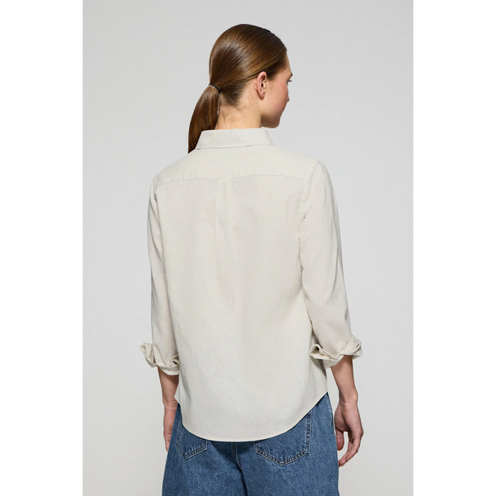 Camicia color crema regular in lino-cotone con ricamo Rigby Go