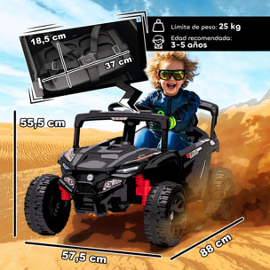 Coche Eléctrico para Niños 12V, Coche de Batería UTV con 2 Motores, Control Remoto 2,4G, 3-5 km/h, Suspensión Trasera, Faros, Música, para Niños de 3-5 Años, Negro