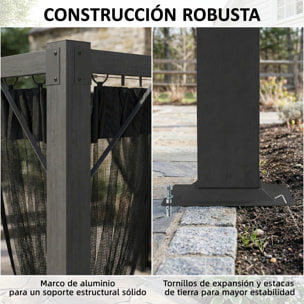Pérgola de Jardín 3x4 m con Techo Retráctil y 4 Paredes Laterales de Malla, Cenador de Jardín con Estructura de Aluminio, UPF30+, Pabellón para Exterior, Patio, Terraza, Gris Oscuro