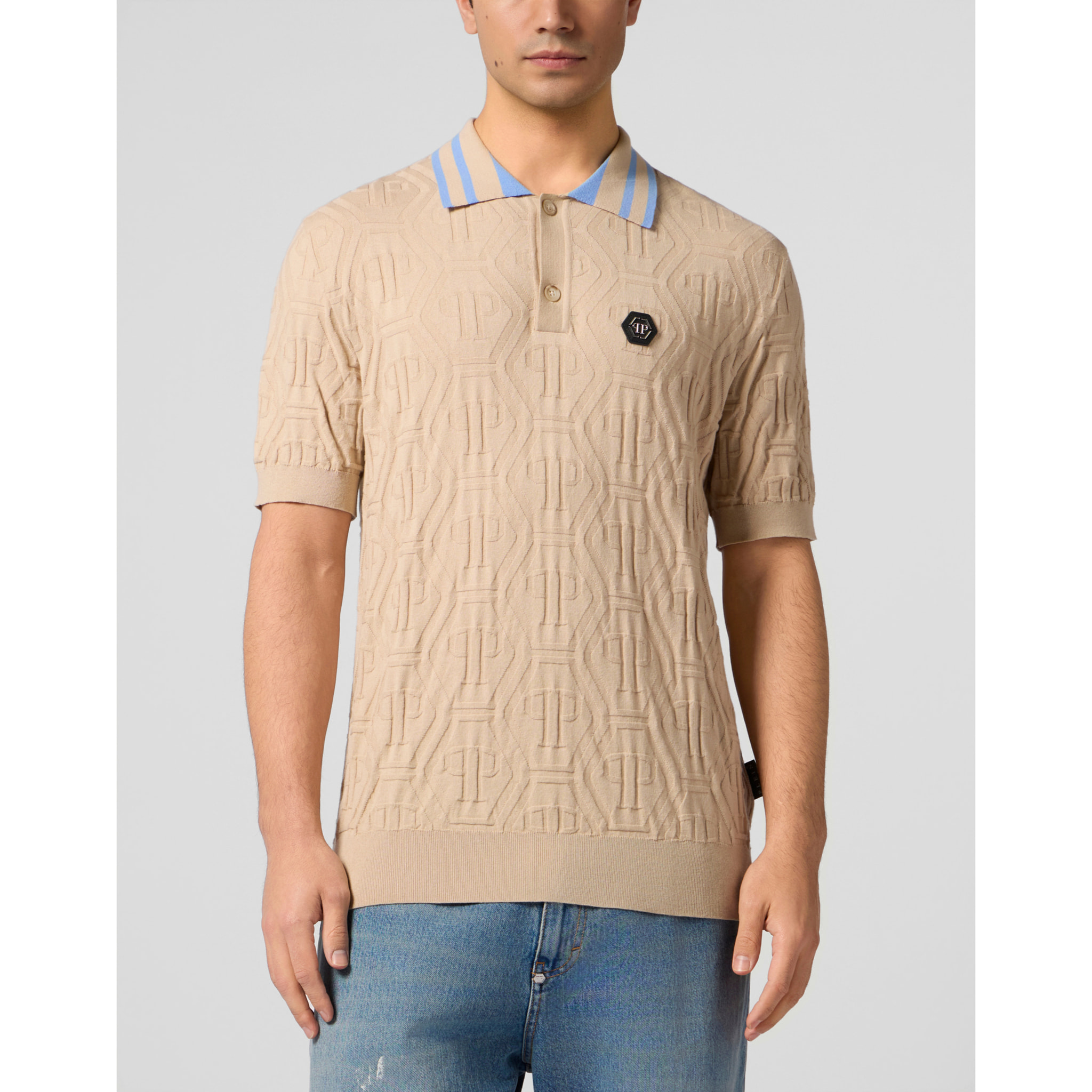 PHILIPP PLEIN Knitted Polo T-Shirt Jacquard Monogram