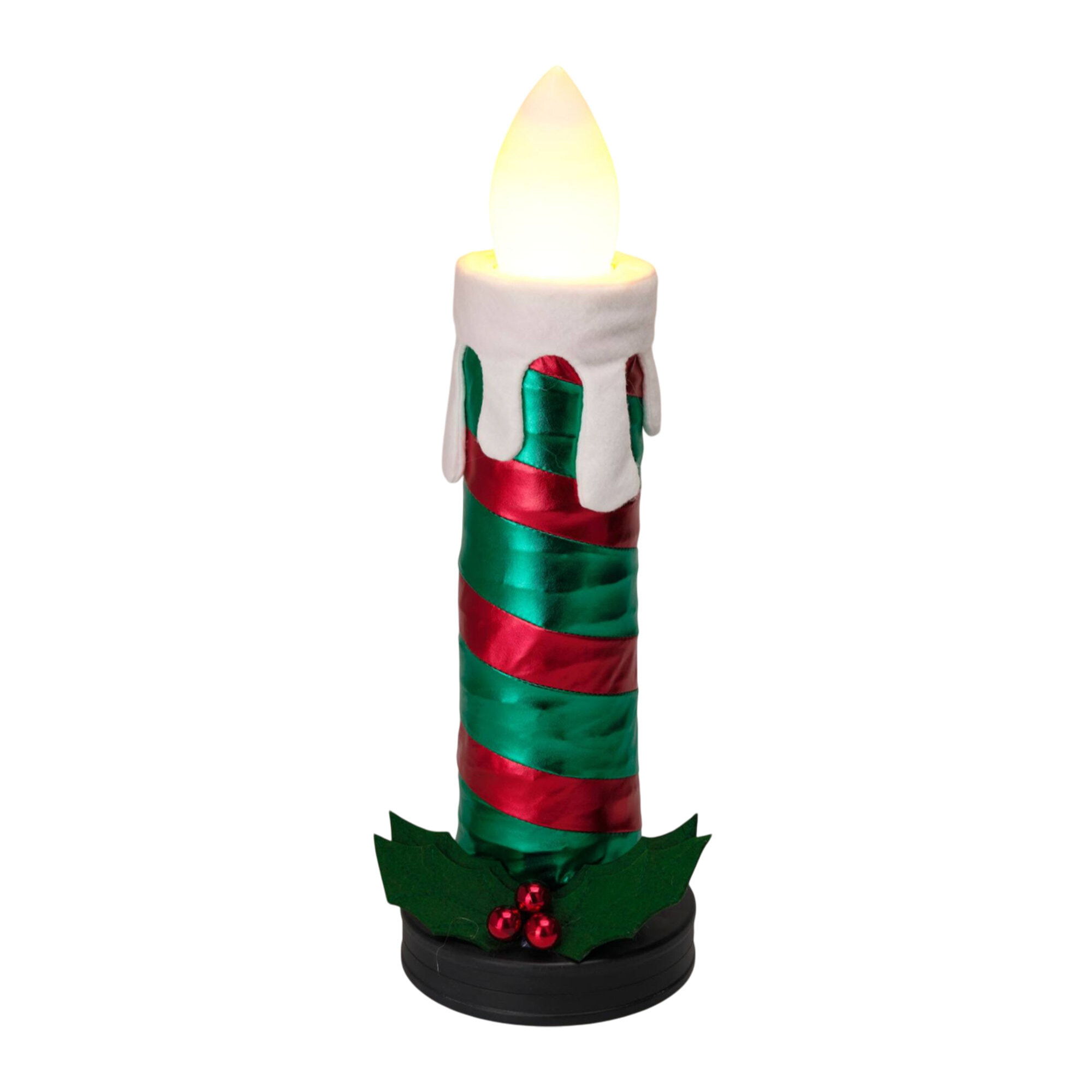 vela plegable de 60cm con luces de llama, color verde y con música