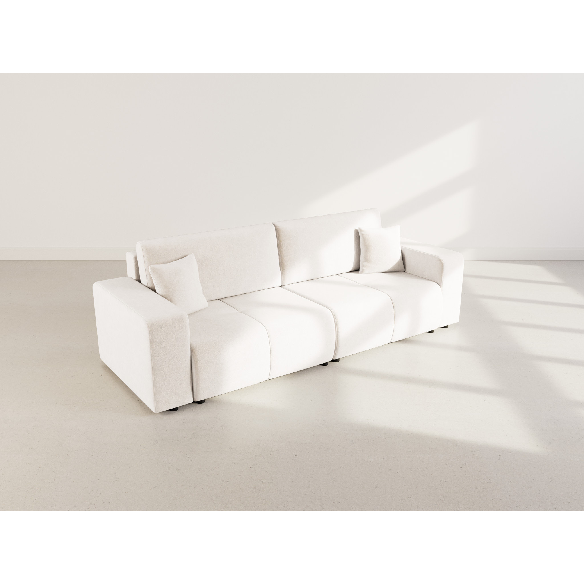 Nicole - Canapé droit 4 places convertible avec coffre en tissu - Beige