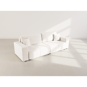 Nicole - Canapé droit 4 places convertible avec coffre en tissu - Beige