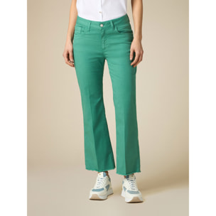 Oltre - Pantaloni little flare in drill di cotone - Verde