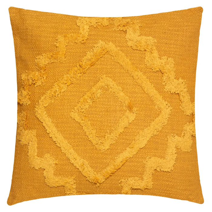 Coussin "Inca" en coton tufté jaune moutarde 40x40 cm