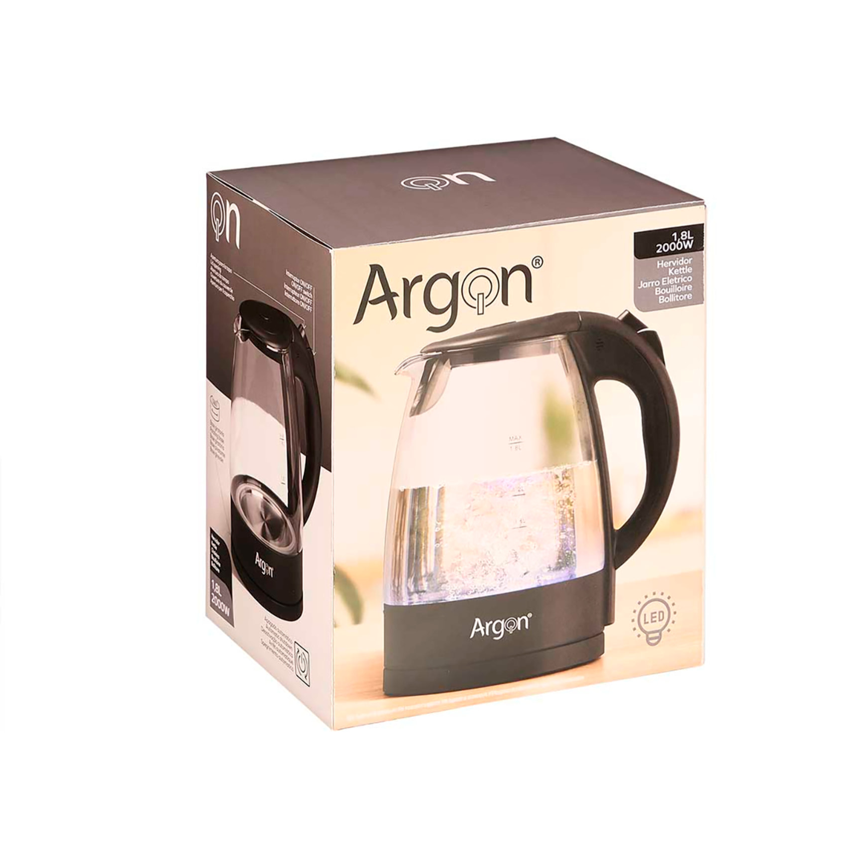 Hervidor de agua de cristal negro. 2000W y 1.8L.