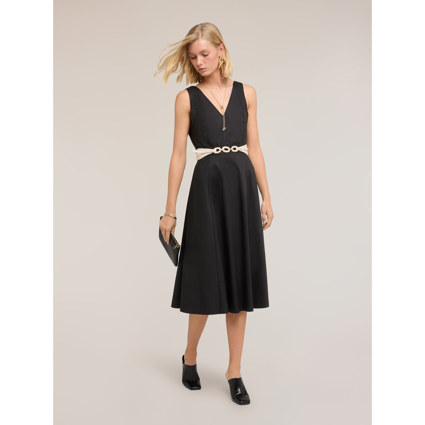 Motivi - Vestido flare en algodón técnico - Negro