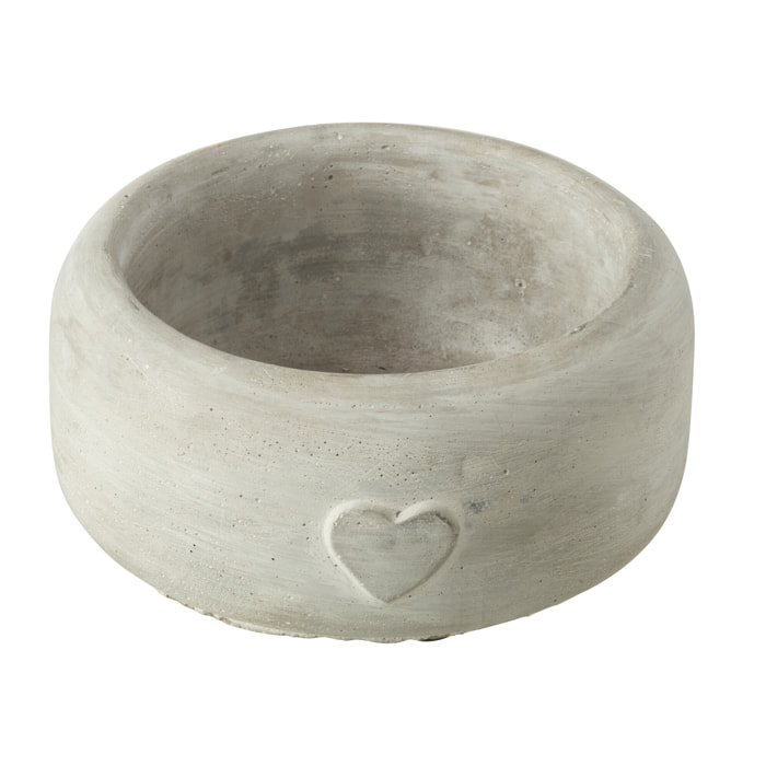 J-Line cache-pot Coeur - ciment - gris - large - 2 pièces - Ø 15 cm