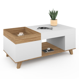 Table basse Stella relevable et double coffre bois et blanc