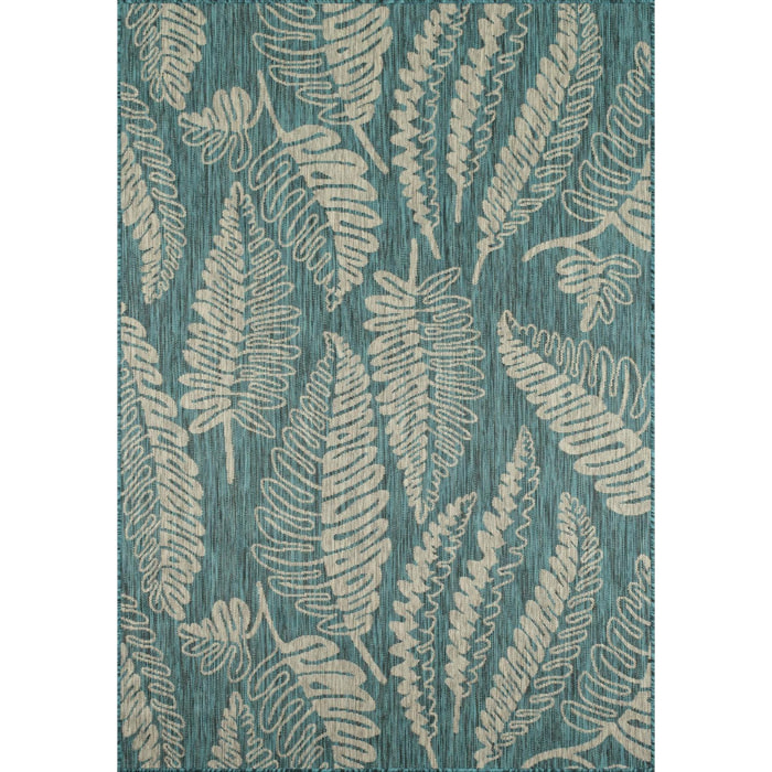 Samba - tapis intérieur extérieur motif feuilles, turquoise