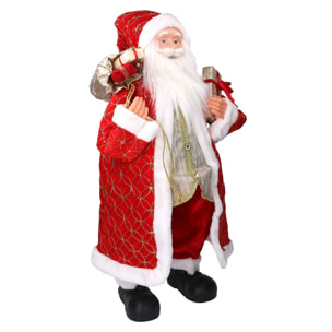 Babbo natale in tessuto rosso e oro con regali cmh80