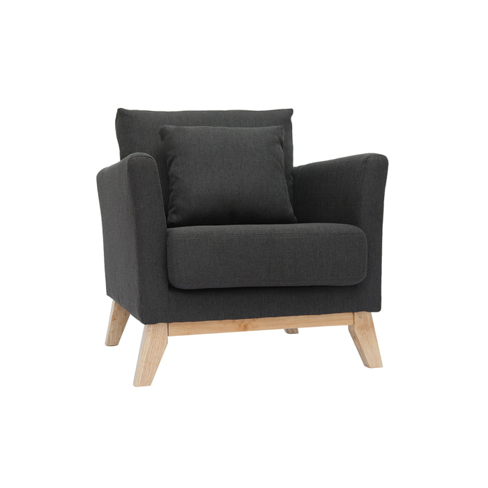 Fauteuil scandinave déhoussable en tissu gris foncé et bois clair OSLO