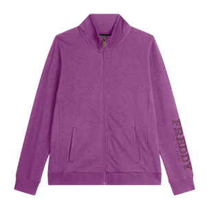 Felpa zip con collo alto e logo con perline dorate