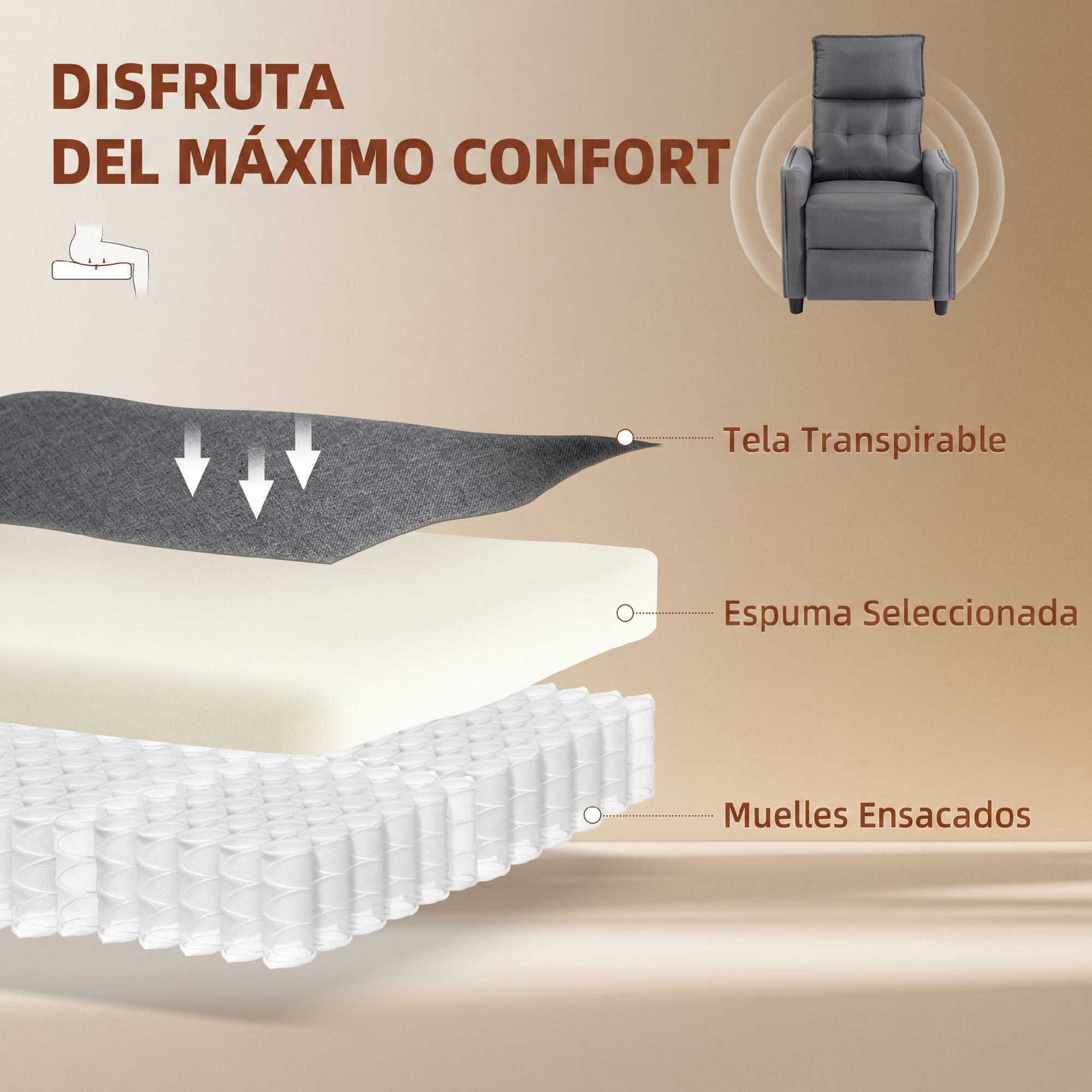 Sillón de Masaje, Sillón Relax Reclinable 160° con Mando a Distancia, Reposapiés, 2 Zonas de Masaje, Asiento de Muelles, Bolsillos, Tapizado en Lino Transpirable para Salón, 69x93x104 cm, Gris