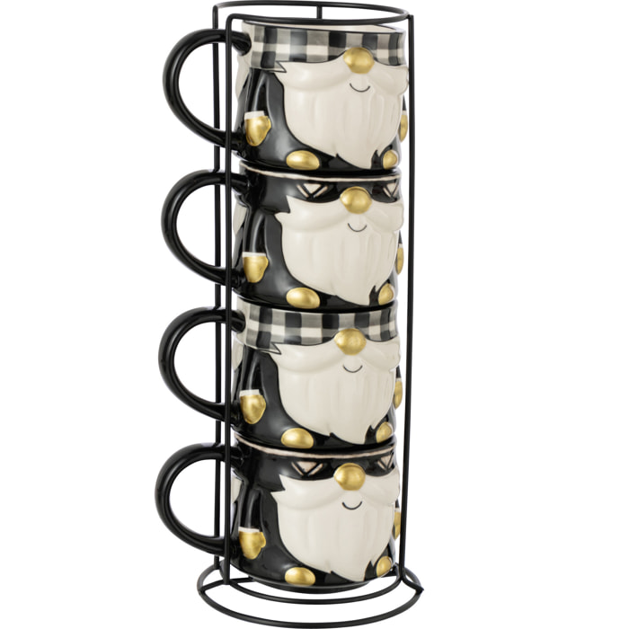 J-Line mug Père Noël Dolomie - céramique - noir/blanc - boîte de 4