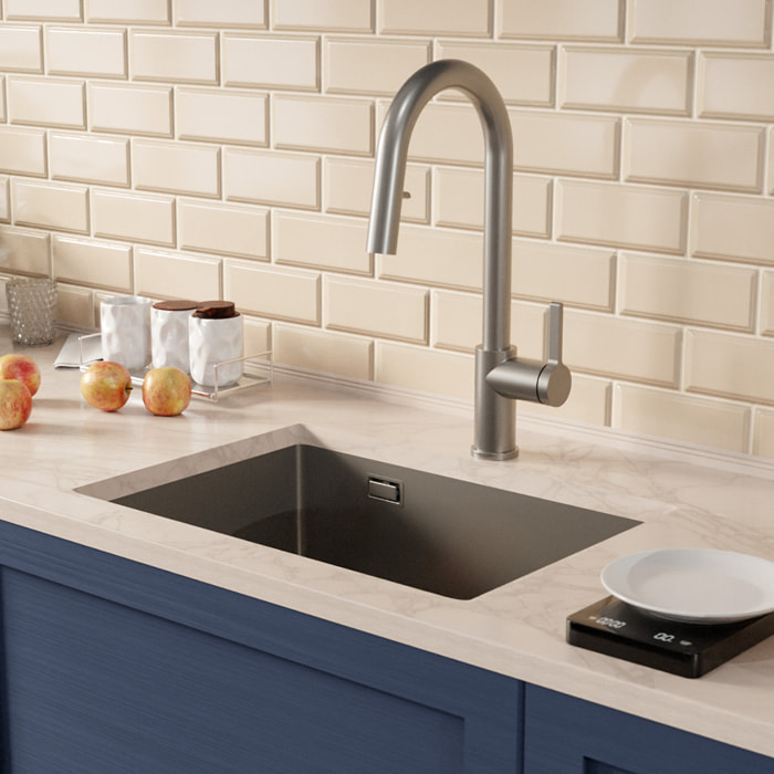 Timeless 55x45x21 cm évier sous plan inox 304 + mitigeur inox avec douchette extractible, gun metal brossé (TMLKSU-5545BGM-M2)