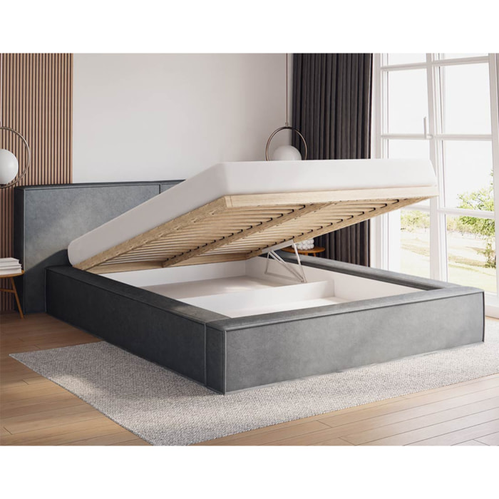 Eros - lit coffre - 140x200 cm - sommier inclus - en velours - Gris