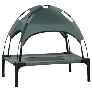 Cama Elevada para Mascotas Portátil con Toldo Extraíble Tela Transpirable al Aire Libre para Interior y Exterior 61x46x62 cm Gris