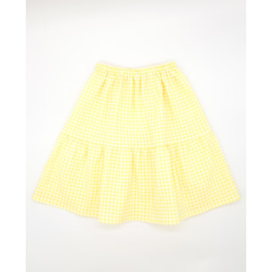 Falda midi cuadro vichy amarillo. Hecha de volantes, elastica en la cintura.