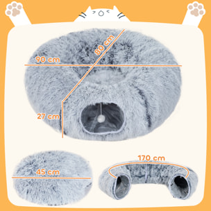 Panier tunnel chat 2 en 1 coussin amovible lavable jeu boule intégrés