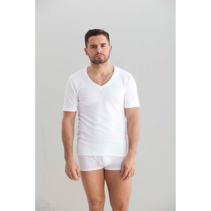 Camiseta Cro Felpa M/C Pico Blanco Talla 48