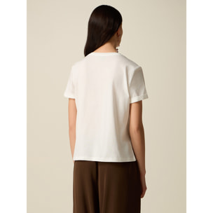Oltre - T-shirt in cotone con applicazioni - Bianco