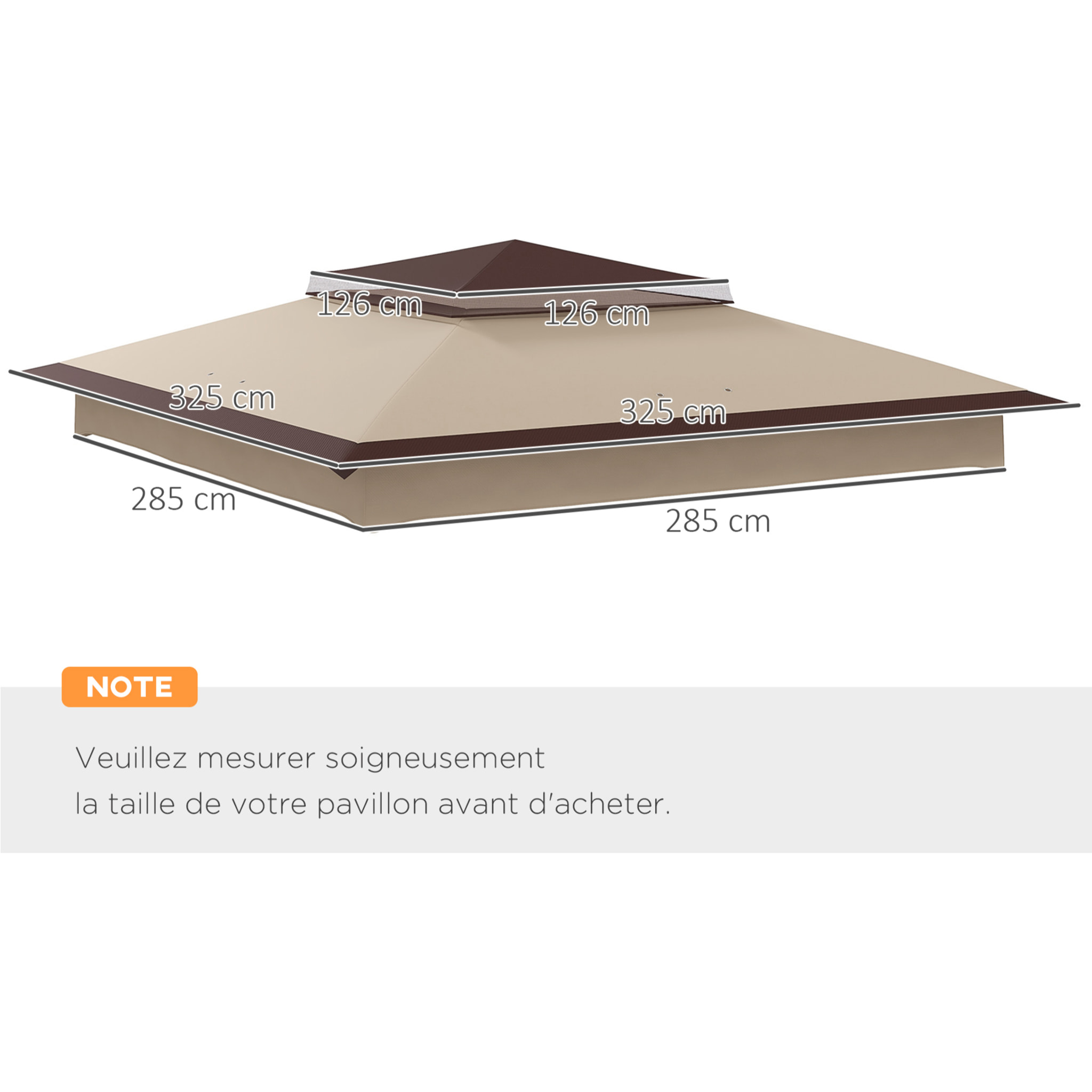 Toile de rechange pour tonnelle barnum dim. 3,25L x 3,25l m polyester imperméabilisé beige chocolat