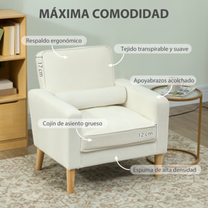 Sillón de Salón Tapizado en Terciopelo Butaca de Salón de 76 cm con Asiento Capitoné 1 Almohada y Patas de Madera para Espacios Pequeños Dormitorio Sala de Estar Oficina Crema