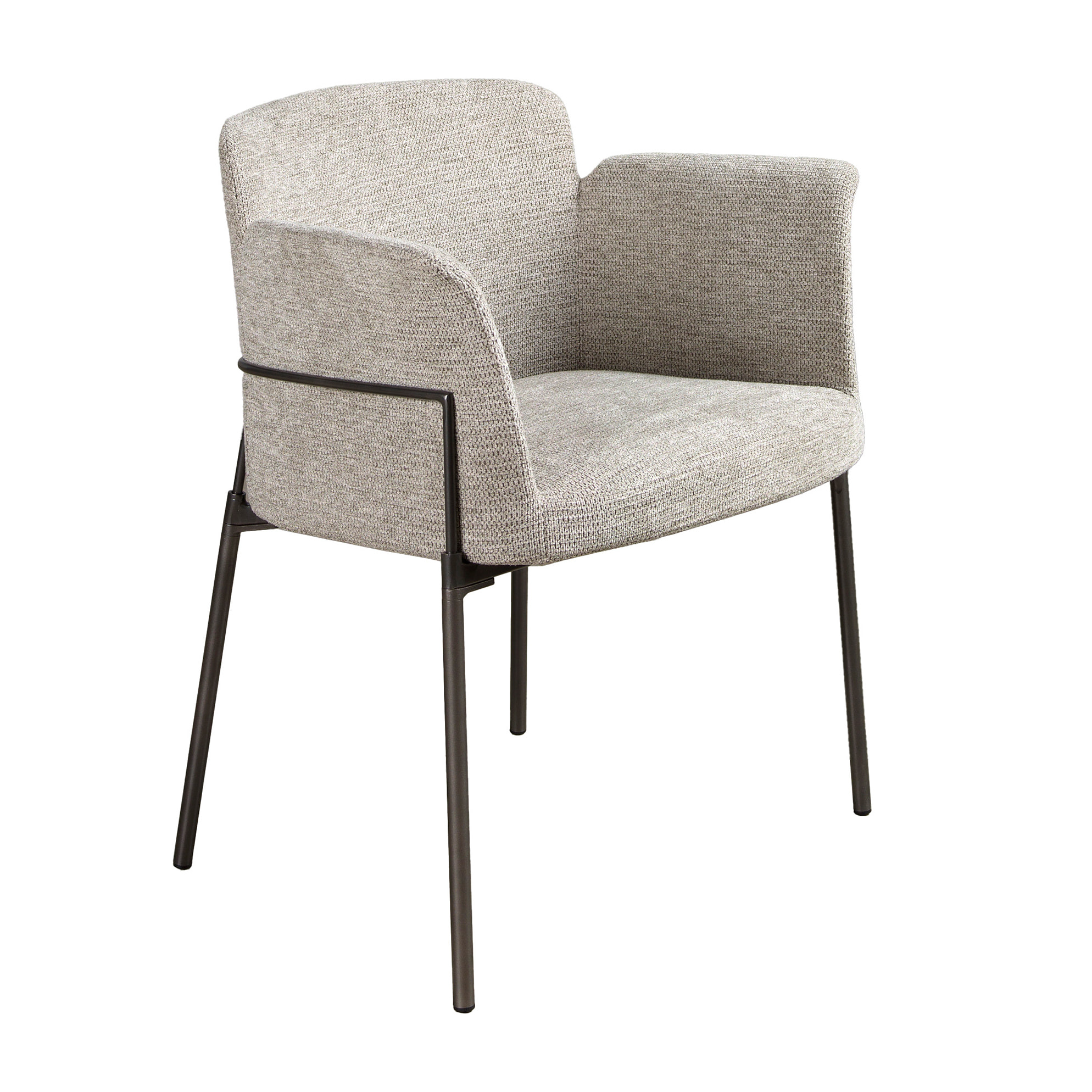 Silla con reposabrazos con asiento y respaldo tapizados en tela gris patas de acero inoxidable oscurecido 66x54x77cm