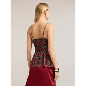 Motivi - Top peplum in georgette fil coupé con stampa - Rosso