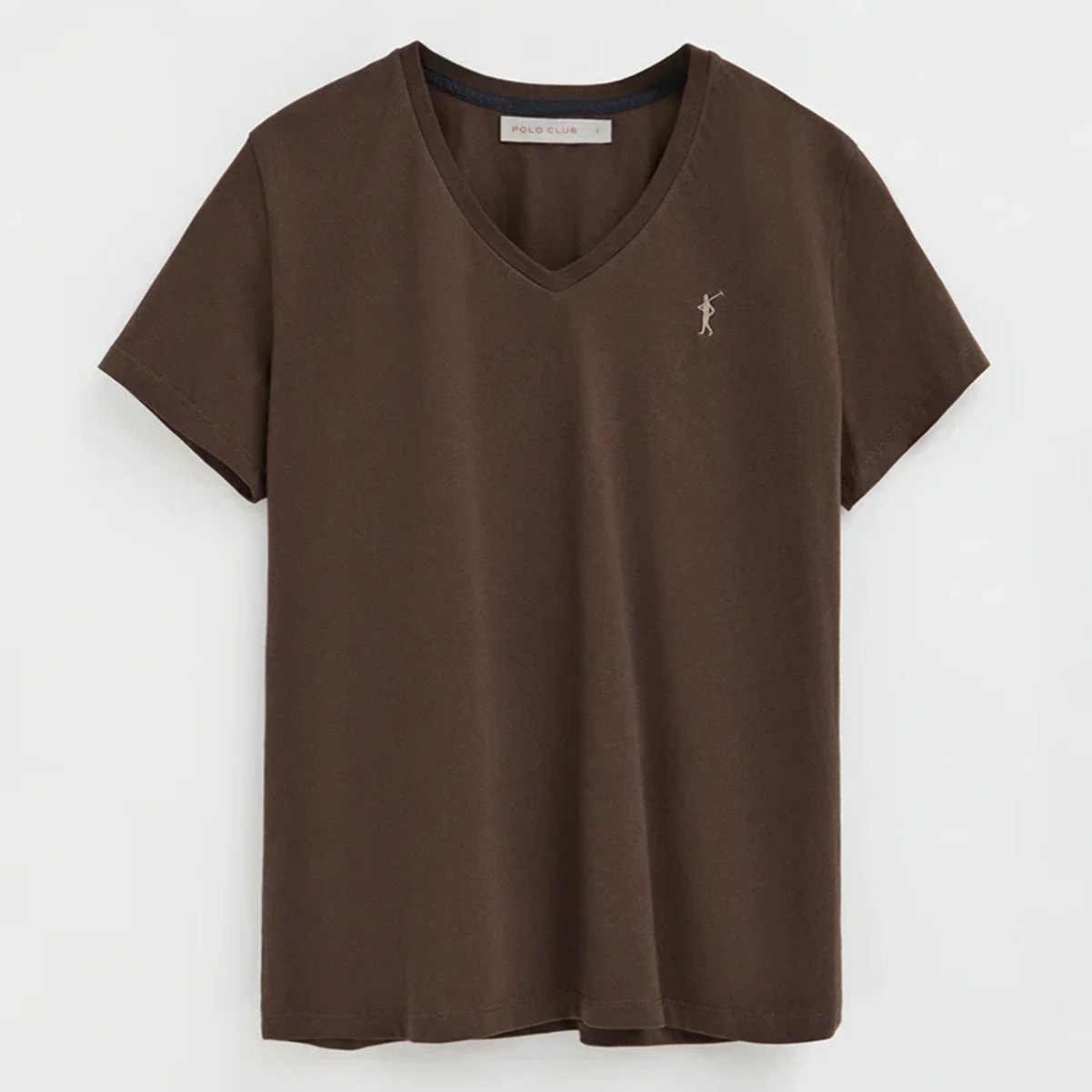 Maglietta cioccolato a maniche corte e scollo a V con ricamo Rigby Best