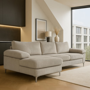 SOUTH Canapé d'angle 4-5 places méridienne gauche velours côtelé beige