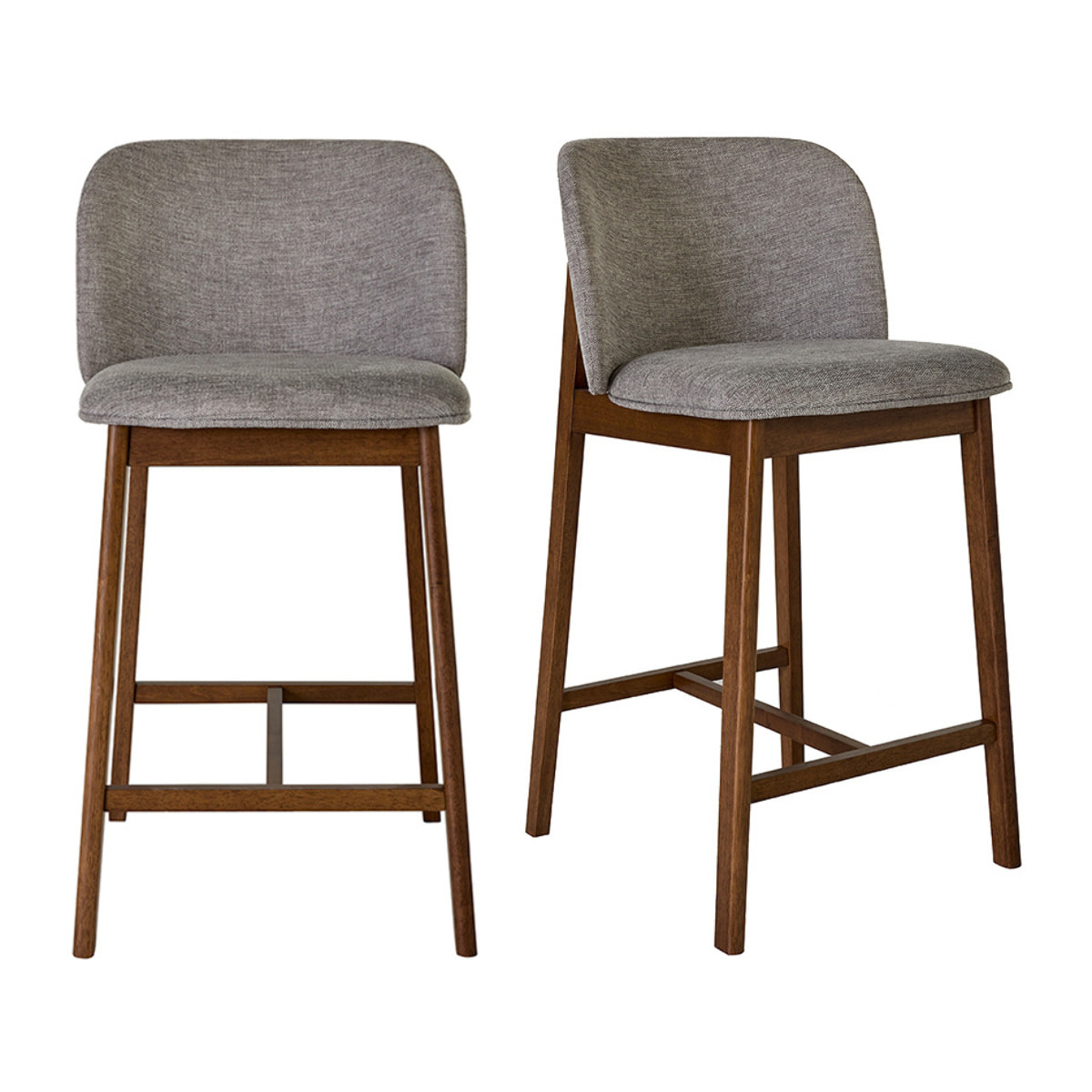 Tabourets de bar en tissu effet velours texturé gris et bois foncé H69 cm (lot de 2) TIEGA