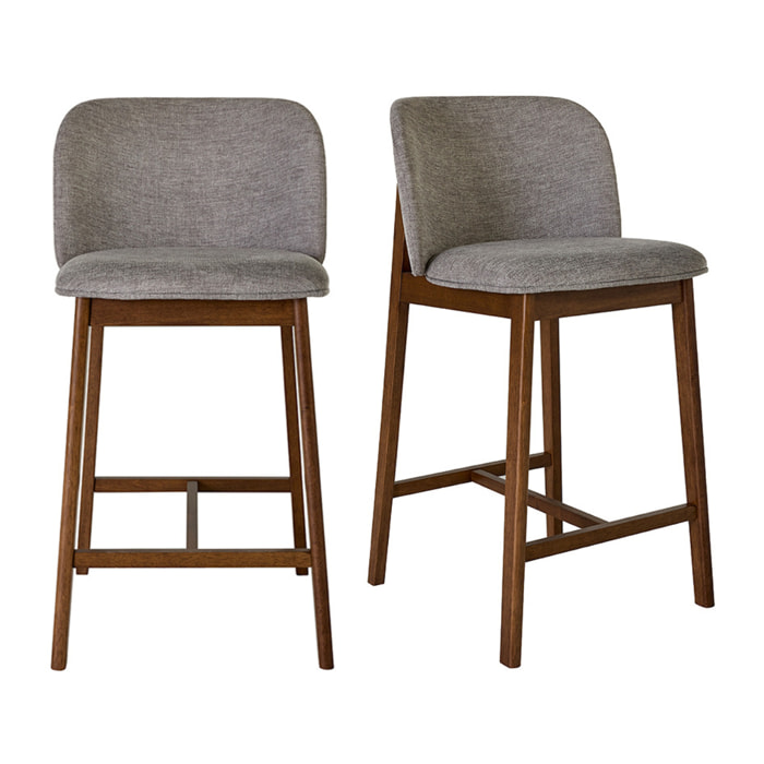 Tabourets de bar en tissu effet velours texturé gris et bois foncé H69 cm (lot de 2) TIEGA