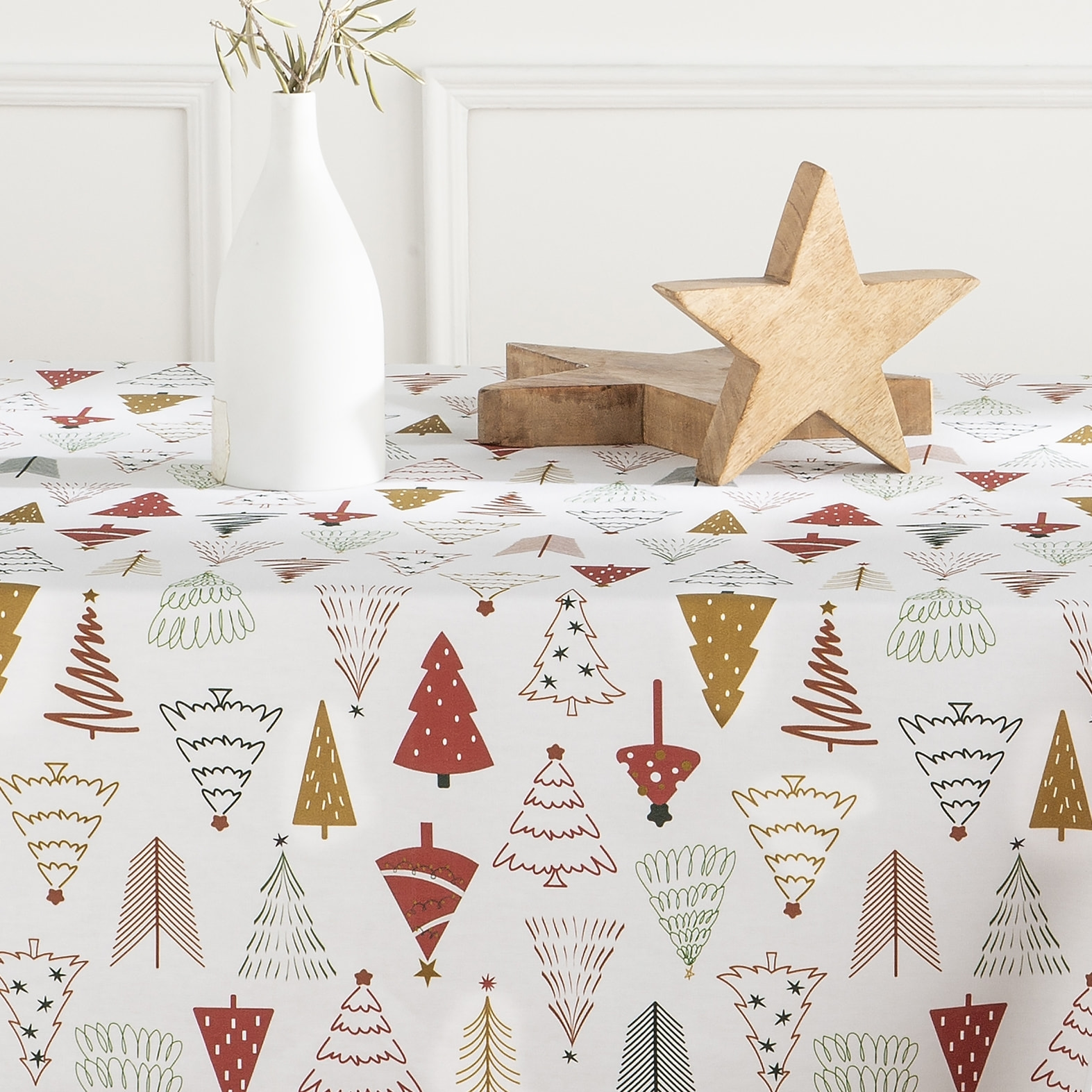 Nappe nöel anti-taches 100% coton WOOD