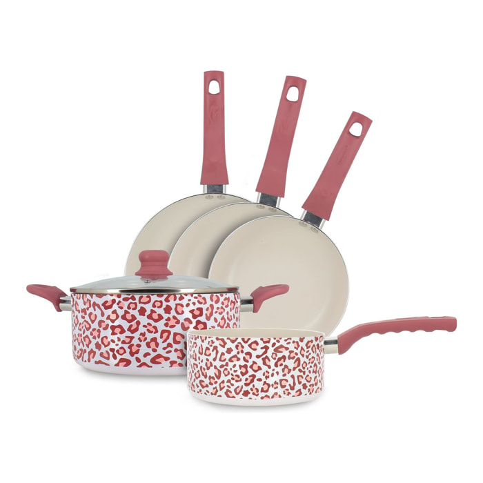Batterie de cuisine en aluminium recyclé motif léopard rose LEOPARD