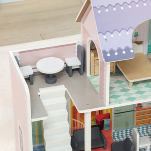 Casa de Muñecas con Muebles y Accesorios Casa de Muñecas de Madera con Balcón 2 Pisos Juguete para Niños y Niñas a Partir de 3 Años Multicolor