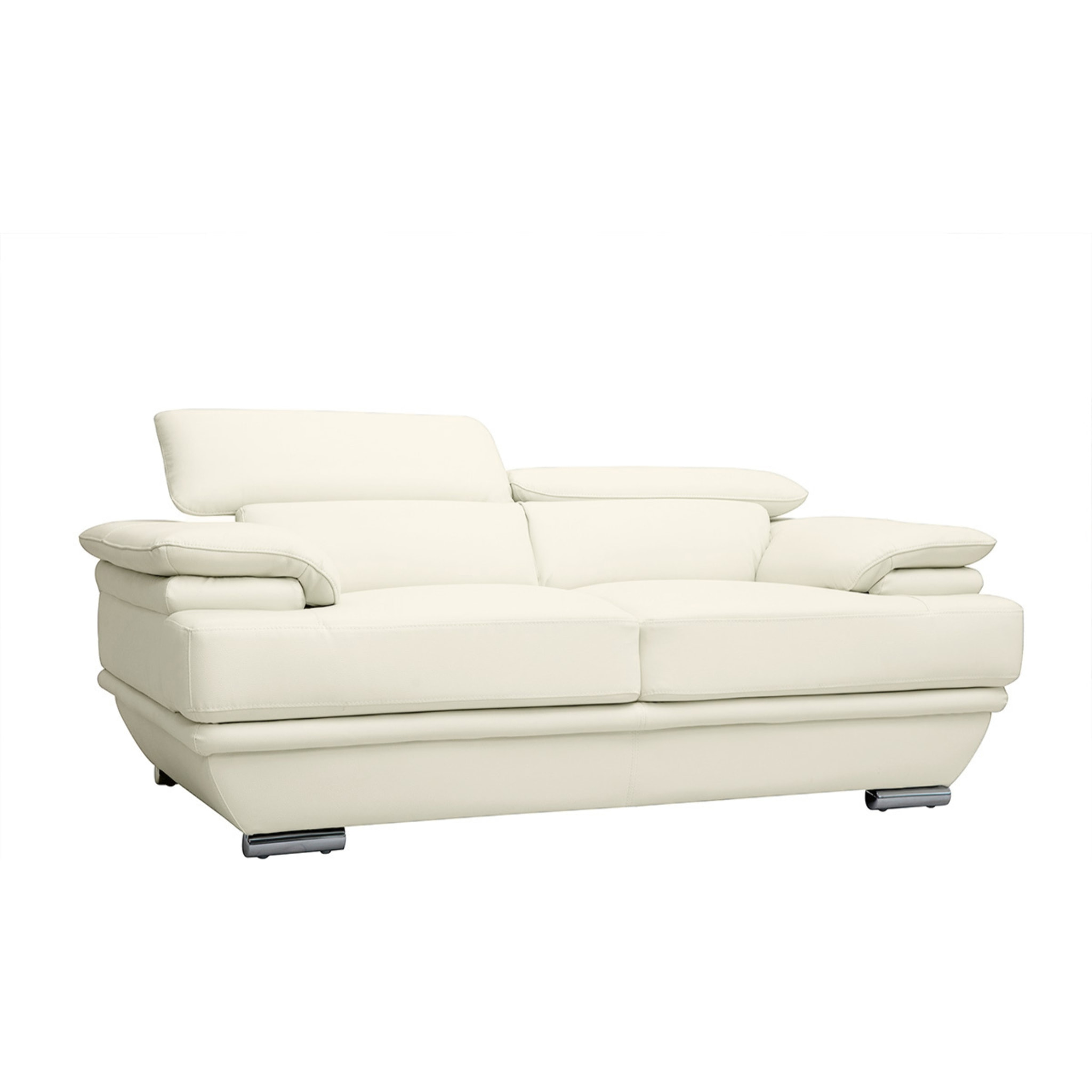 Canapé design avec têtières ajustables 2 places cuir blanc et acier chromé EWING