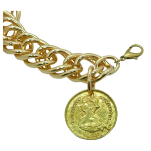 Pulsera Dorado eslabón grande doble con moneda