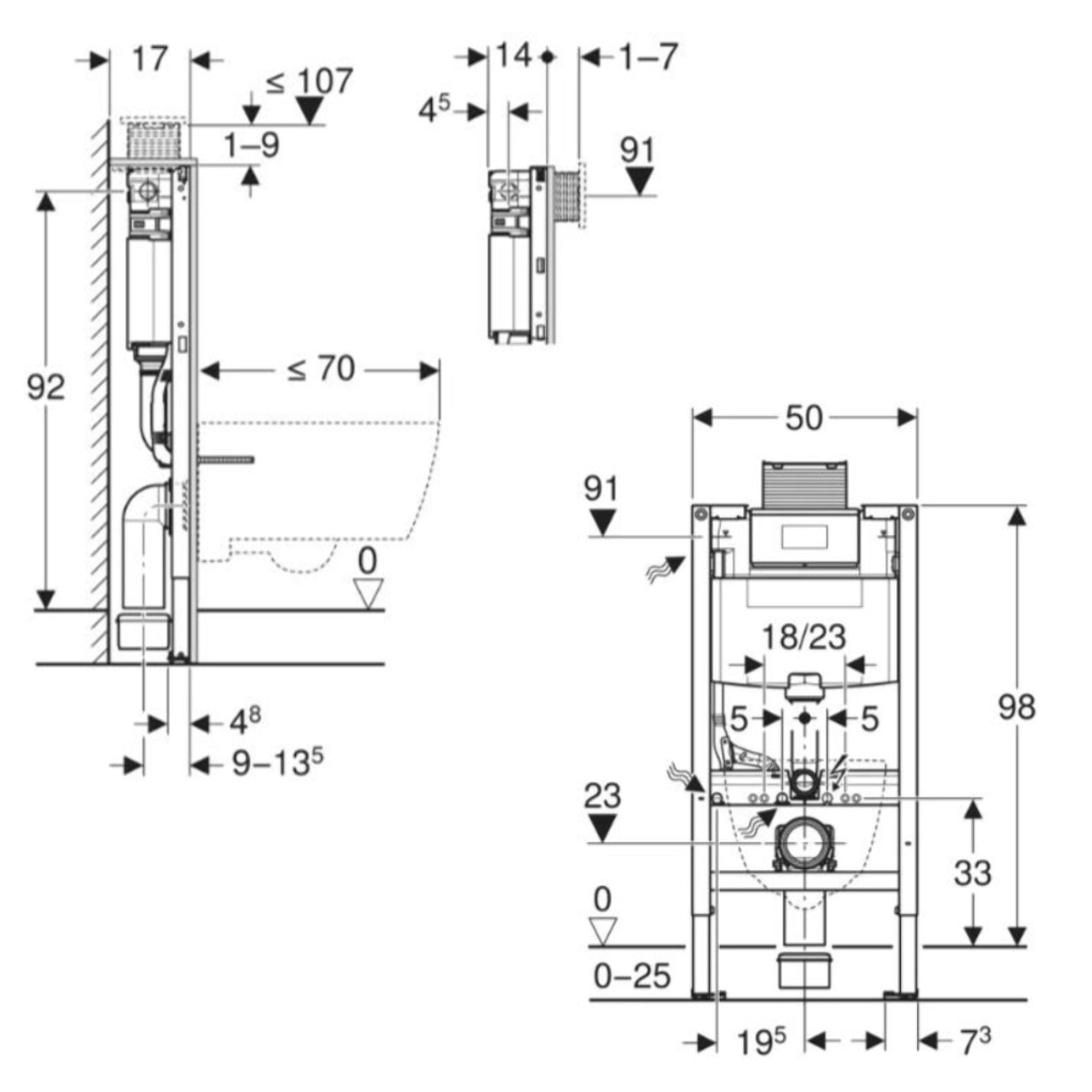 Duofix bâti-support à encastrer pour WC suspendu, hauteur 98 cm, installation sur cloison légère (111.030.00.2)