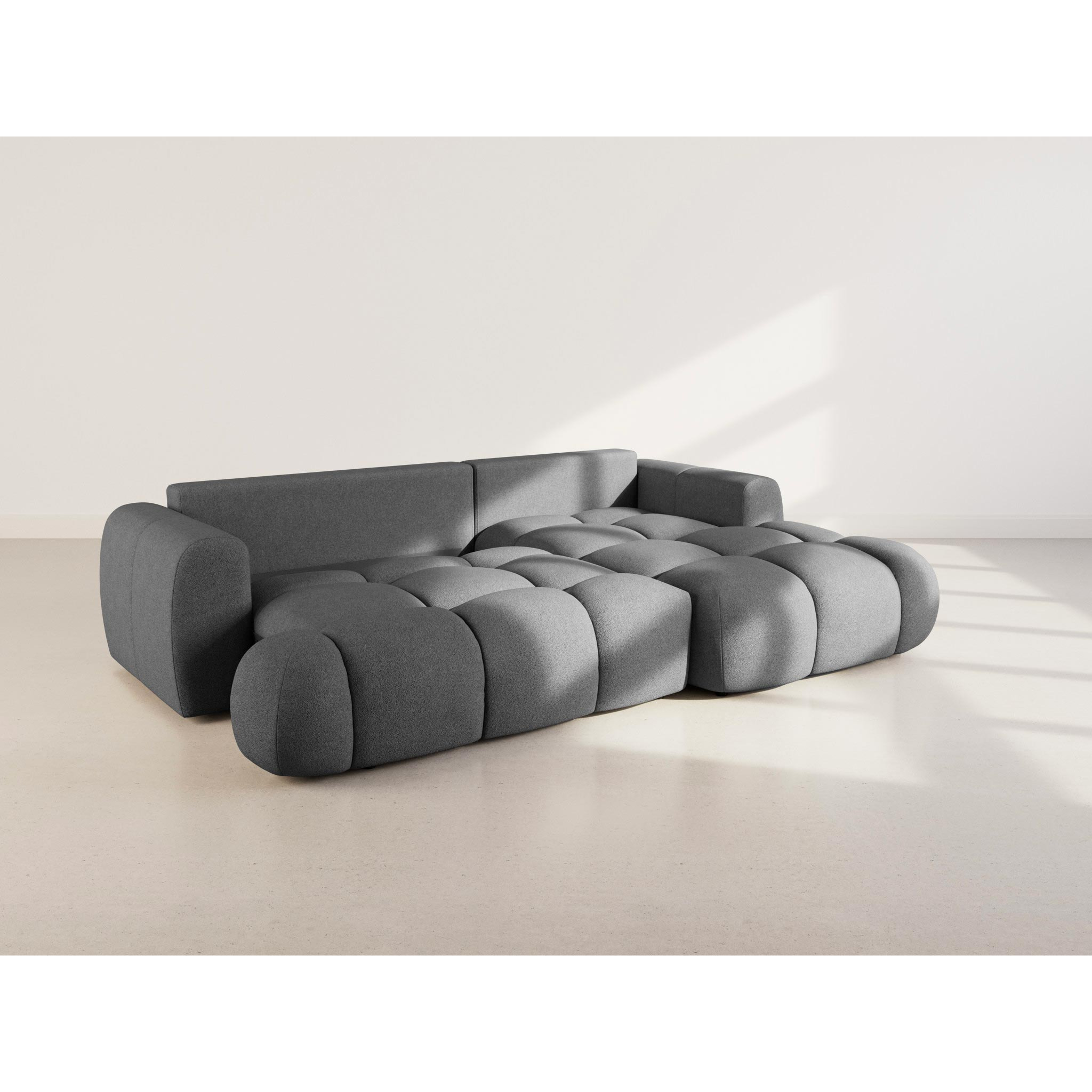 Yulin - Canapé d'angle droit 4 places convertible avec coffre en tissu bouclette - Gris