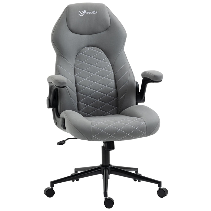 Fauteuil de bureau chaise de bureau ergonomique hauteur réglable pivotant 360° accoudoirs relevables tissu gris clair