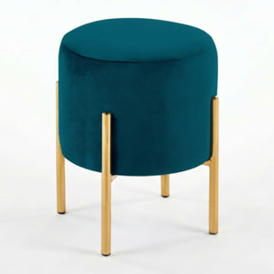 Pouf Tondo in Velluto con Gambe in Acciaio Dorate, Seduta Imbottita Elegante dallo Stile Contemporaneo per Soggiorno, Camera da Letto e Ingresso
