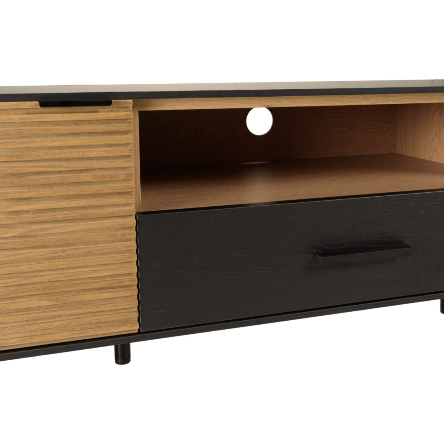 CHARLIE - Meuble TV marron, noir 2 p. 1 tiroir 1 niche Pin pieds métal