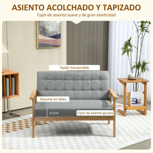 Sillón de 2 Plazas Sofá de 2 Plazas Tapizado en Lino con Reposabrazos de Madera Respaldo Acolchado Carga 250 kg Sillón para Salón Dormitorio Gris Claro