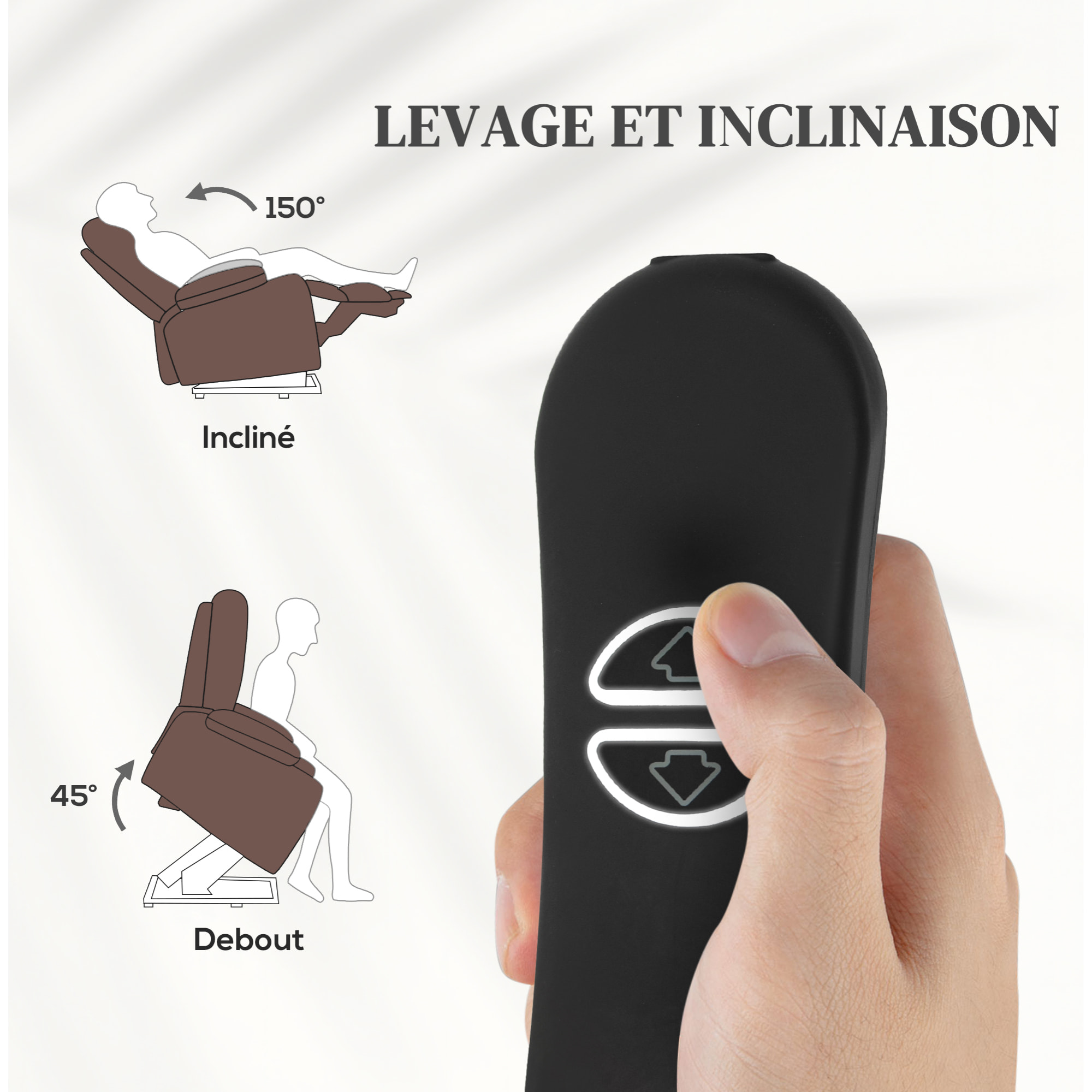 Fauteuil releveur massant chauffant grand confort - inclinable, repose-pieds rétractable - tissu toucher flanelle chocolat