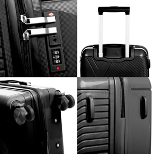 Set di 3 valigie Trolley in PP resistente alla rottura. Lucchetto numerico TSA, 4 doppie ruote girevoli a 360°.