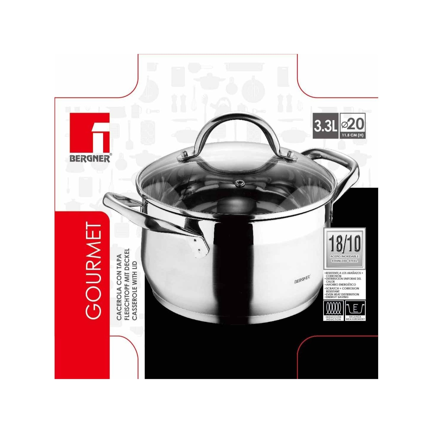 BERGNER - CACEROLA CON TAPA 20CM COLECCIÓN  GOURMET